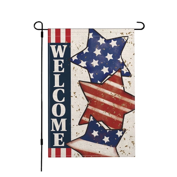 4th of July Garden Flag Stars Patriotic Striped Welcome Independence Day Memorial Day Flags Outdoor Yard Decoration 12x18 Inch