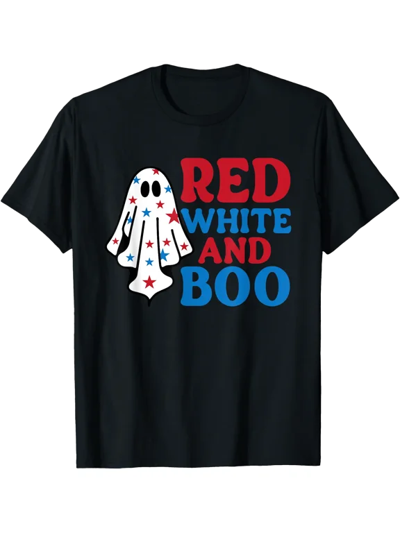 4th of July Ghost, Red White and Boo Patriotic Halloween USA T-Shirt