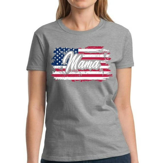 4th of July Gift Women Shirt American Flag Mama S M L XL 2XL 3XL Graphic Tee