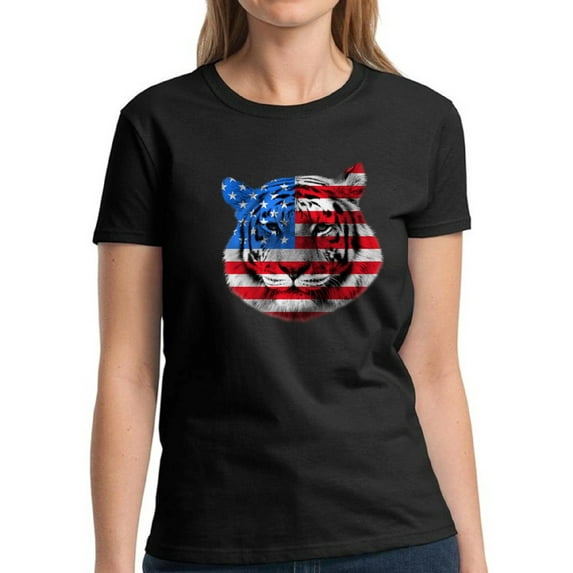 4th of July Gift Women Shirt American Tiger S M L XL 2XL 3XL Graphic Tee
