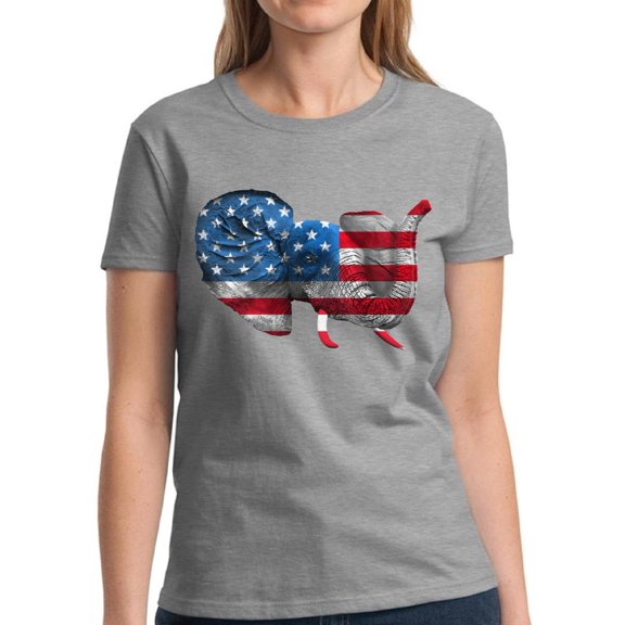 4th of July Gift Women Shirt Elephant American Flag S M L XL 2XL 3XL Graphic Tee