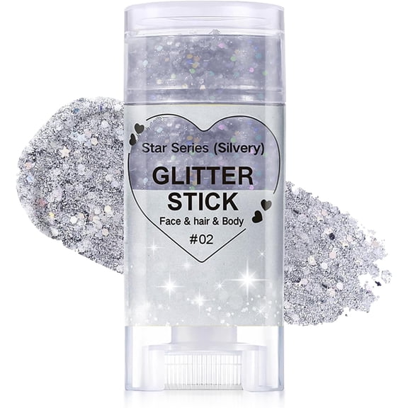 Colorful Glitter Paint Stick, Sparkly Glitter Stick, Women Rave Accessories for Music Festivals, Concerts, Nightclub Parties(Silver)