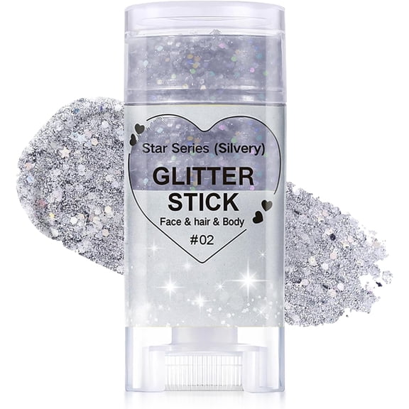 Colorful Glitter Paint Stick, Sparkly Glitter Stick, Women Rave Accessories for Music Festivals, Concerts, Nightclub Parties(Silver)