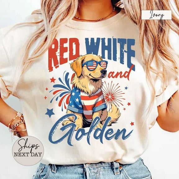4th of July Golden Retriever Shirt, Patriotic Dog Mom Tee, USA Flag T-Shirt, Independence Day American Pet Lover Shirt
