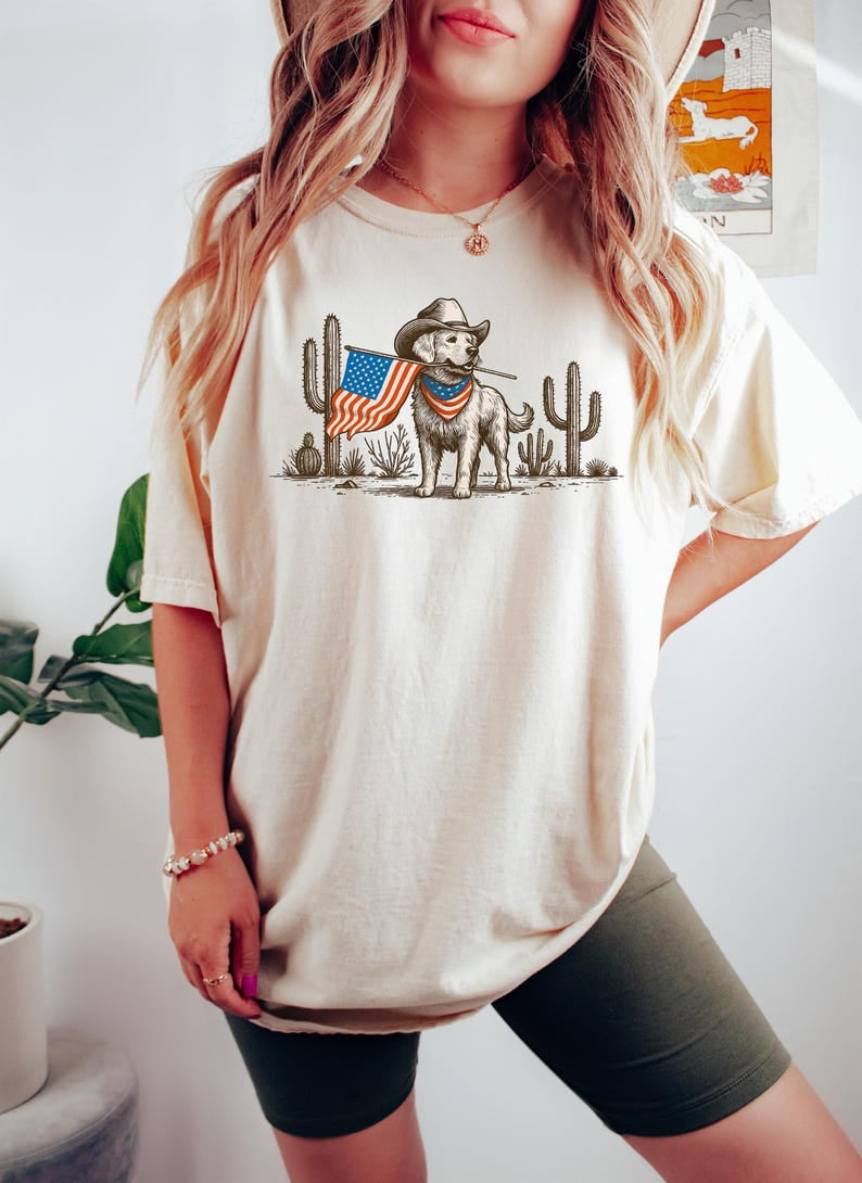 Patriotic Toby The Golden Retriever Triblend T-Shirt - Super Soft V-Neck Tee With Dog Design
