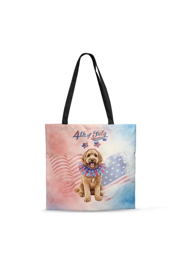 4th of July Goldendoodle Celebrates Independence Day All Over Print 3D Canvas Tote Bag Doodle Dog Lover Gifts Idea Reusable Handbag - 12010