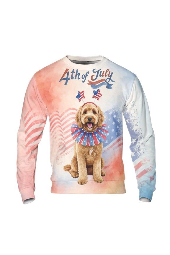 4th of July Goldendoodle Celebrates Independence Day All Over Print 3D Sweatshirt Unisex Merch Doodle Dog Lover Gifts Idea - 12010