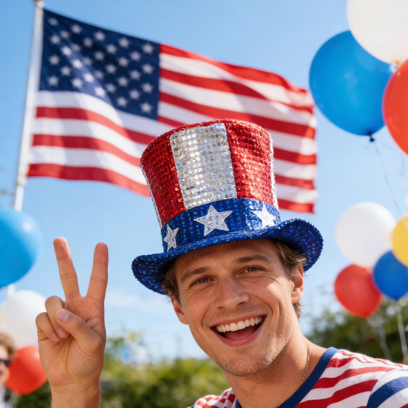 4th of July Hat Sequin Patriotic Hats American Flag Top Hat Men Women ...