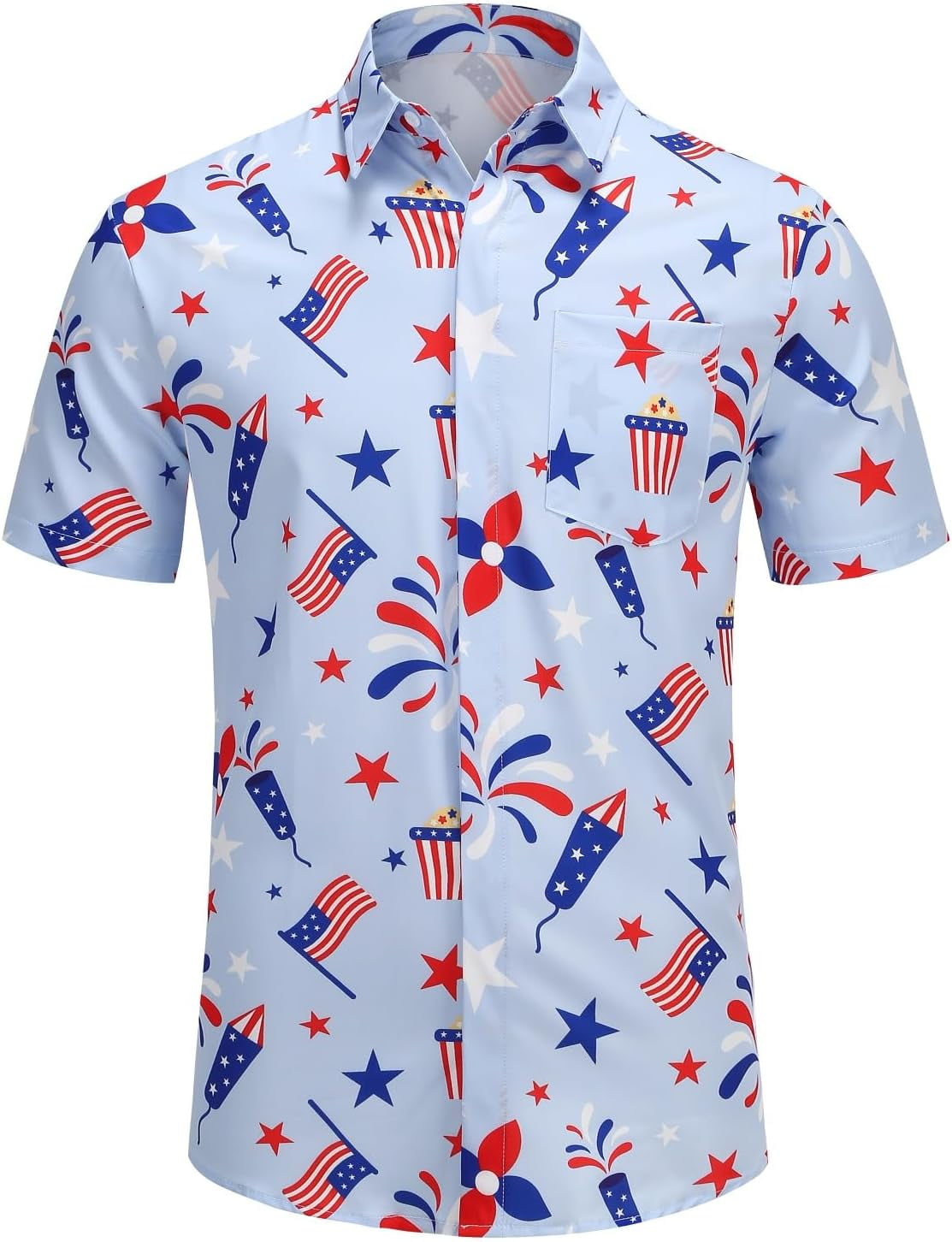 4th of July Hawaiian Shirt - Men's Patriotic American Flag Print Button ...