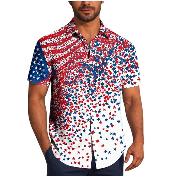 4th of July Hawaiian Shirts for Men 2025 US Independence Day Printed Shirt Plus Size Baggy Short Sleeve Beach Tops