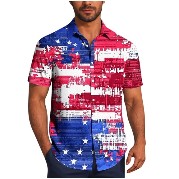 4th of July Hawaiian Shirts for Men 2025 US Independence Day Printed Shirt Plus Size Baggy Short Sleeve Beach Tops