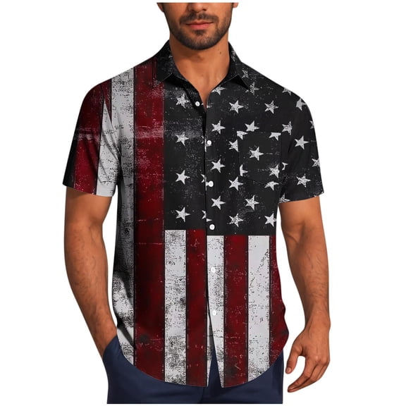 4th of July Hawaiian Shirts for Men 2025 US Independence Day Printed Shirt Plus Size Baggy Short Sleeve Beach Tops