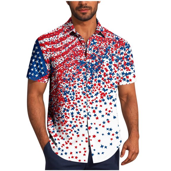 4th of July Hawaiian Shirts for Men 2025 US Independence Day Printed Shirt Plus Size Baggy Short Sleeve Beach Tops