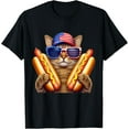 thumbnail image 1 of 4th of July Hotdog Cat Funny Patriotic Cat USA Flag Wiener T-Shirt Tops Tee, 1 of 4