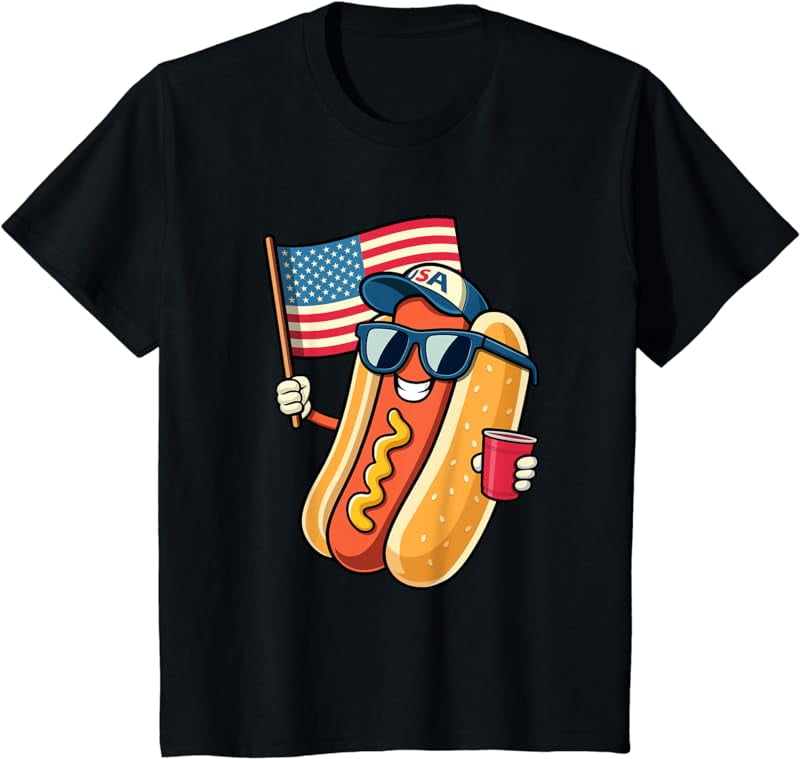 4th of July Hotdog Funny Fourth of July Patriotic USA Flag TShirt