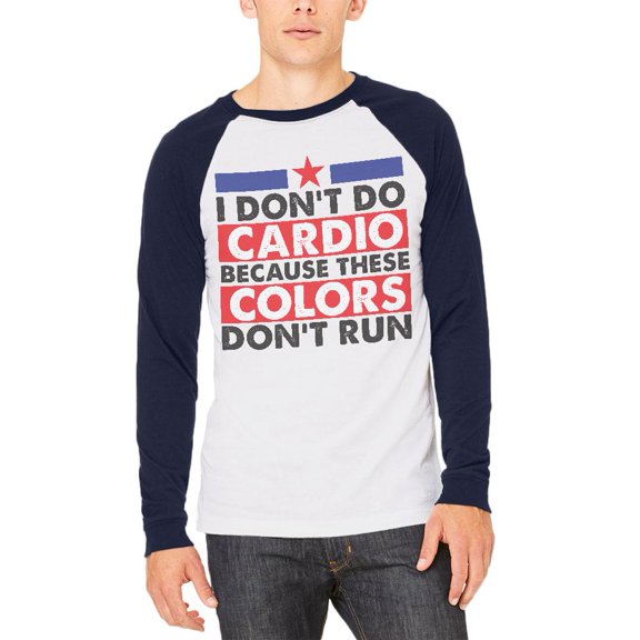 4th of July I Don't Do Cardio Mens Long Sleeve Raglan T Shirt White-Navy LG