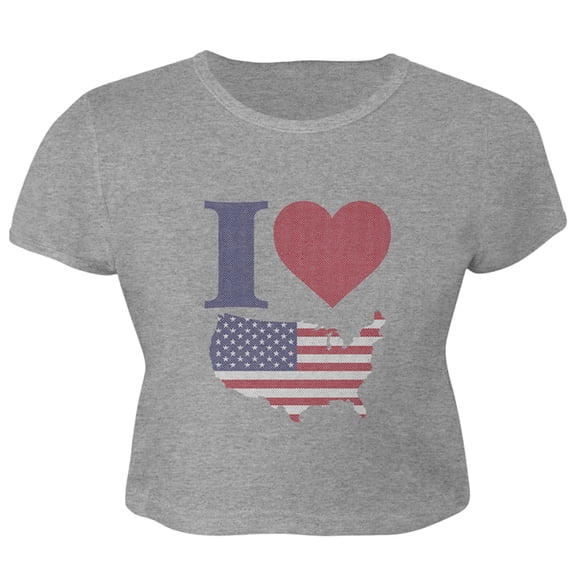 4th of July I Heart Love America Halftone Women's Juniors Crop Top T Shirt