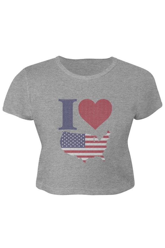 4th of July I Heart Love America Halftone Women's Juniors Crop Top T Shirt