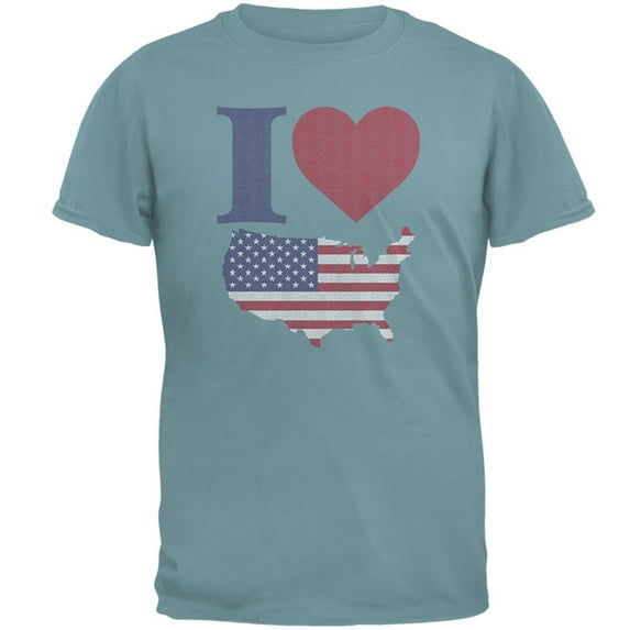 4th of July I Heart Love America Halftone Mens T Shirt Seafoam SM