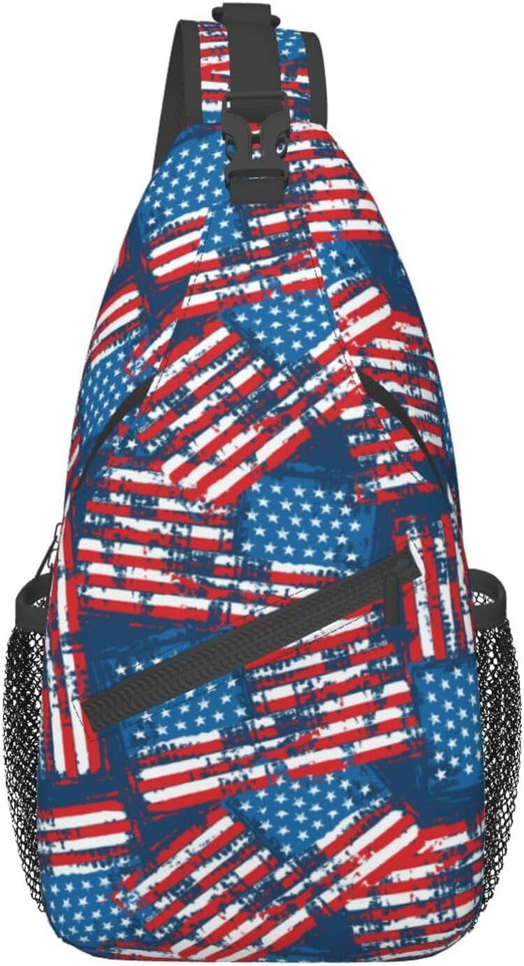 4th of July Independence Day American Flag Print Sling Bag Crossbody Hiking Travel Chest Bags Backpack Shoulder Daypack for Women Men