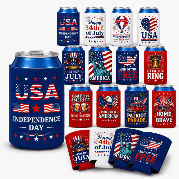 KoTeug 12Pcs Can Cooler Sleeves, Thick Neoprene Insulator Covers for 4th of July Memorial Day Patriotic Party