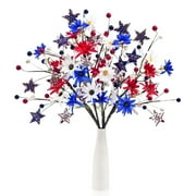 4th of July Patriotic Decoration Artificial Flower Berry Stem Picks for Independence Day Table Centerpieces Decoration (White Blue Red Flower 4PCS)