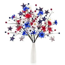 4th of July Patriotic Decoration Artificial Flower Berry Stem Picks for Independence Day Table Centerpieces Decoration (White Blue Red Flower 4PCS)