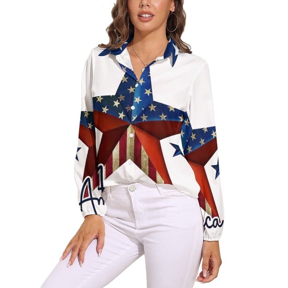 4th of July Independence Day Long Sleeve Blouse Woman Streetwear Casual Shirts Summer Oversize Woman Streetwear Clothing Birthday Present