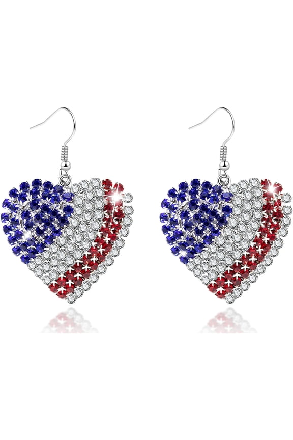 4th of July Independence Day Patriotic Earring for Women American Flag Dangle Earrings Patriotic Red White Blue USA Earring, Pave Stud