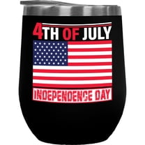 4th of July Independence Day with American Flag, Black 12oz Wine Tumbler