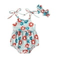 thumbnail image 1 of 4th of July Infant Baby Girl Outfit Sleeveless Strap American Flag Bubble Romper Bodysuit +Headband Set Independence Day Clothes, 1 of 7