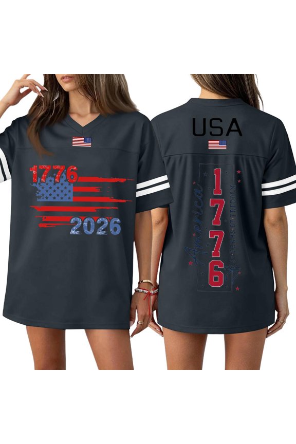 4th of July Jersey Shirts for Women Patriotic Graphic V Neck Short Sleeve Football Jersey Tops America 250Th Anniversary Casual Summer Tee Tops