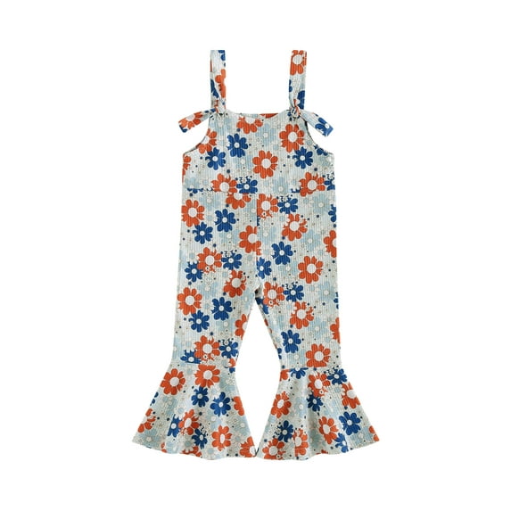 4th of July Kids Baby Girl Suspender Jumpsuit Summer Independence Day Sleeveless Overalls Scales Flared Pants for Toddler
