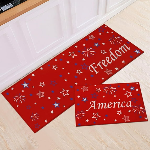 4th of July Kitchen Mats Independence Day Patriotic Kitchen Rugs for Floor Non Slip Freedom Home Decor 2 Piece Set