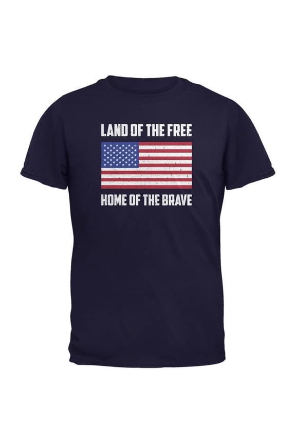 4th of July Land of the Free American Navy Adult T-Shirt - Medium