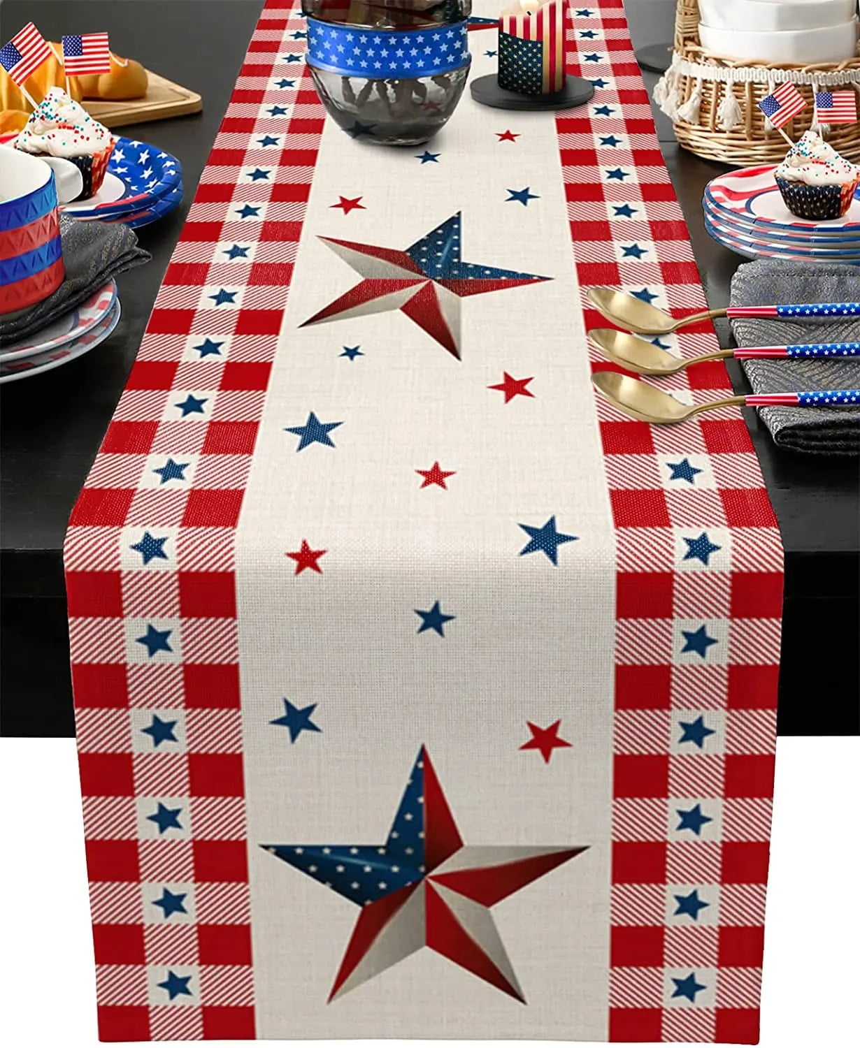 4th of July Linen Table Runner Independence Day Table rations Memorial ...