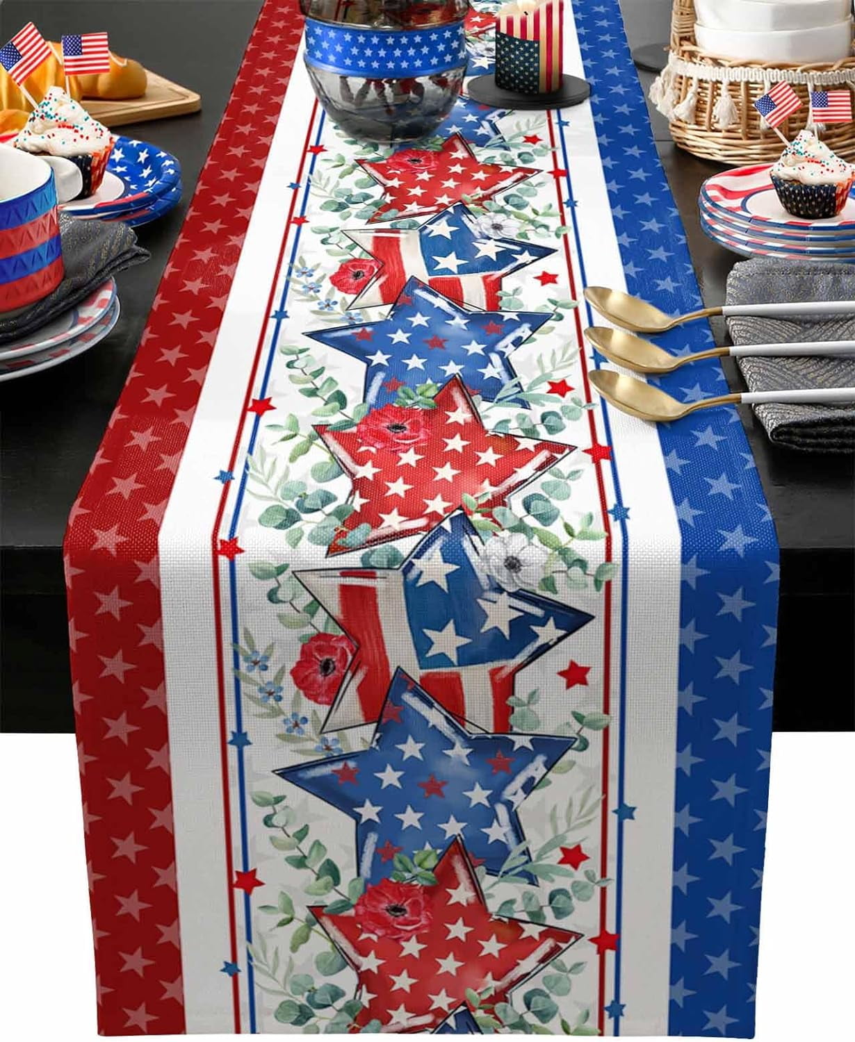 4th of July Linen Table Runners Patriotic Stars Runner Poppy ...