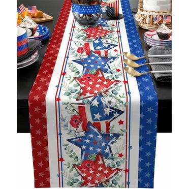 13 Star American Flag 4th Of July Table Runner Patriotic Memorial Day American Flag Stars Hearts Polyester... Patriotic Table Runner