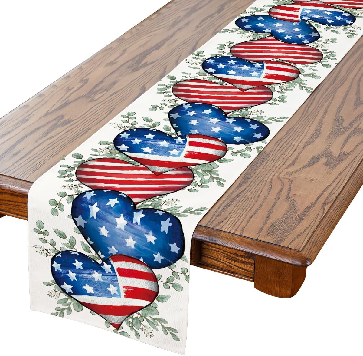 4th of July Linen Table Runners Vintage Eucalyptus Leaf America ...
