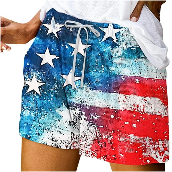 4th of July Lounge Shorts Women Wide Leg American Flag Shorts High Waisted Elastic Waist Shorts 2025 Summer Flowy Lounge & Beach Pants with Pockets