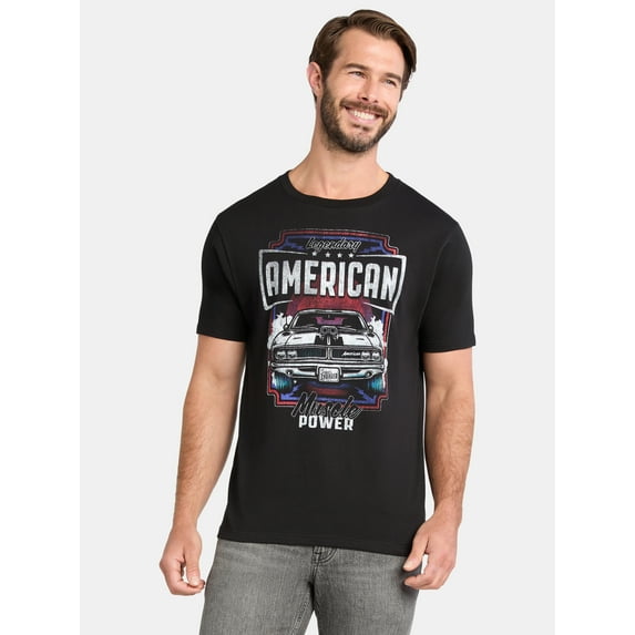 4th of July Men’s and Big Men's Americana Muscle Car Power Graphic Tee by Way to Celebrate, Sizes XS-3XL