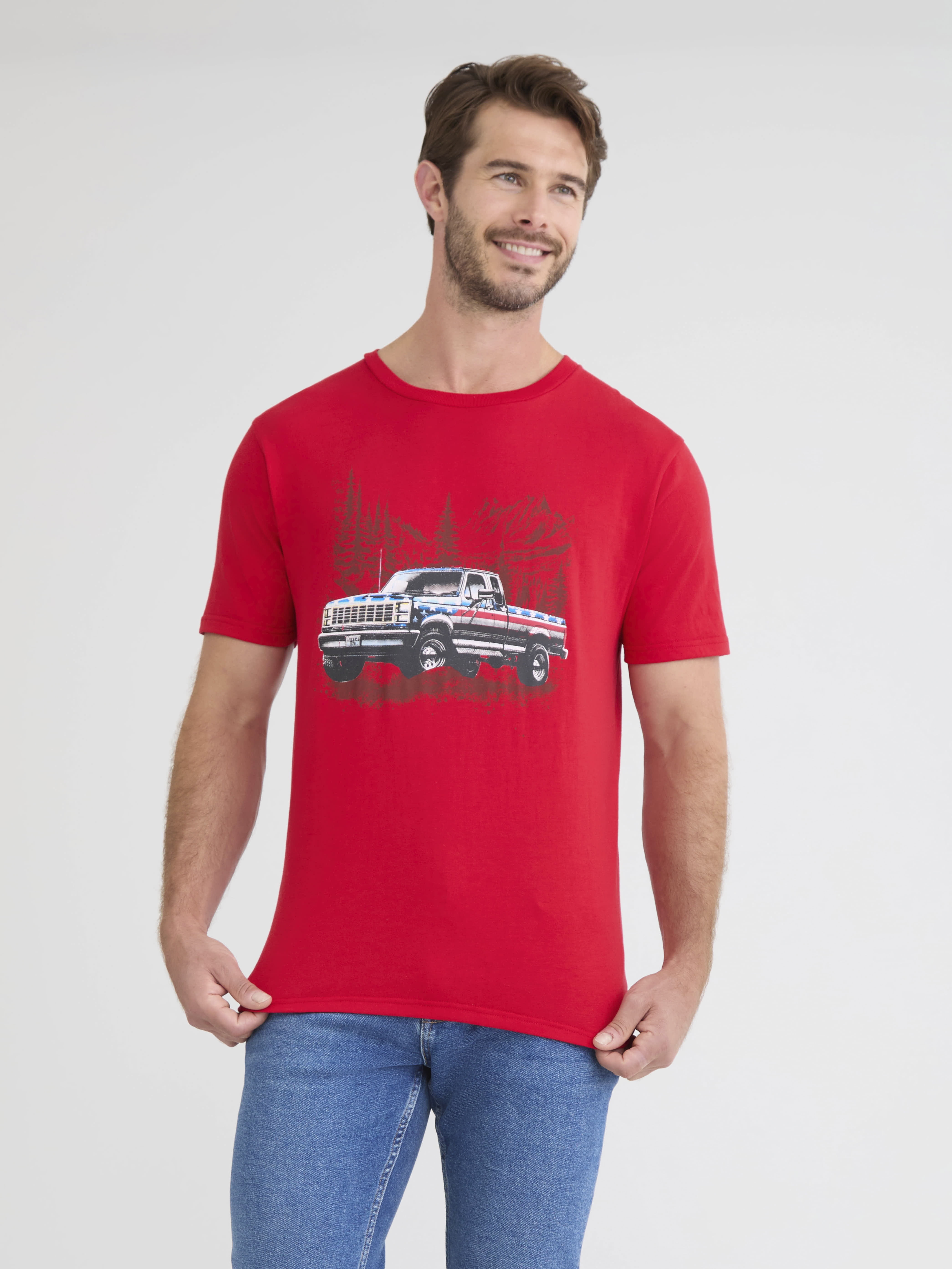 Men’s and Big Men's 4th of July USA Pickup Truck Americana Graphic Tee Shirt by Way to Celebrate, Sizes XS-3XL