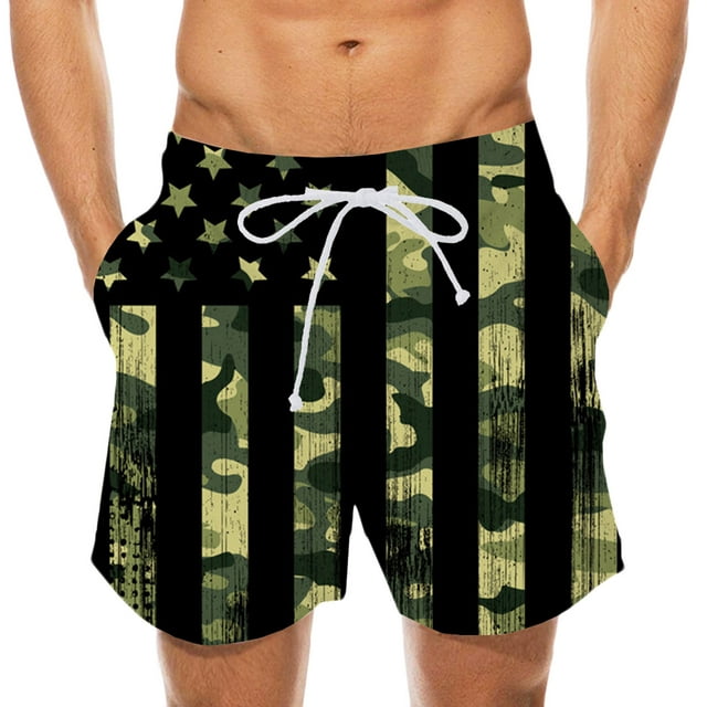 4th of July Mens Shorts American Flag Striped Print Swim Trunks for Men ...