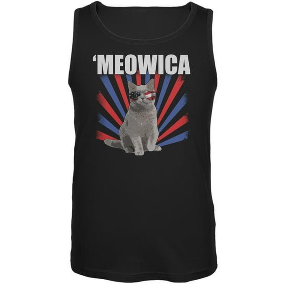 4th of July Meowica Black Adult Tank Top - Large