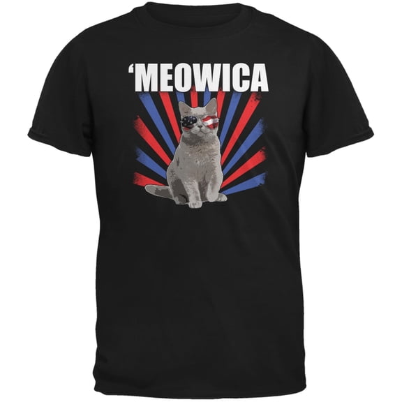4th of July Meowica Black Youth T-Shirt - X-Large(18)