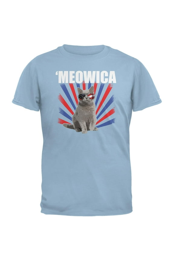 4th of July Meowica Light Blue Youth T-Shirt - Large(14/16)