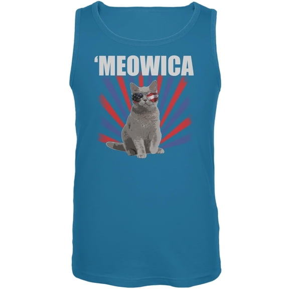 4th of July Meowica Turquoise Adult Tank Top - Medium