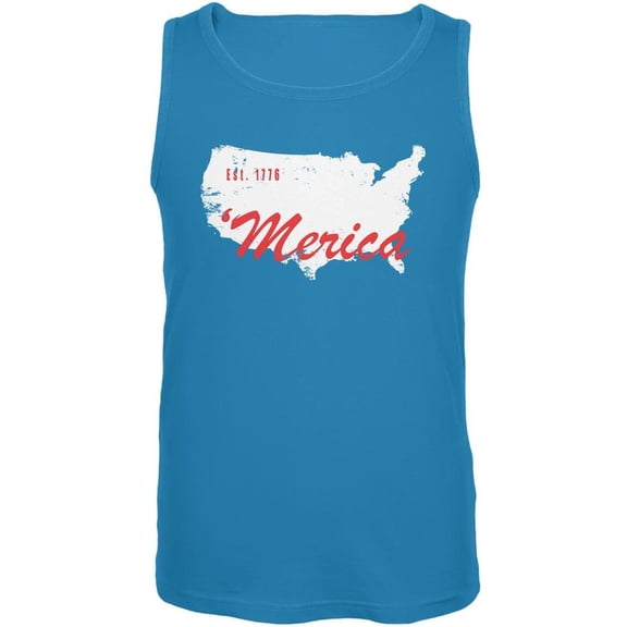 4th of July 'Merica Est 1776 Turquoise Adult Tank Top - X-Large