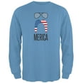 thumbnail image 1 of 4th of July Merica Sunglasses and Mustache Carolina Blue Adult Long Sleeve T-Shirt - Large, 1 of 1