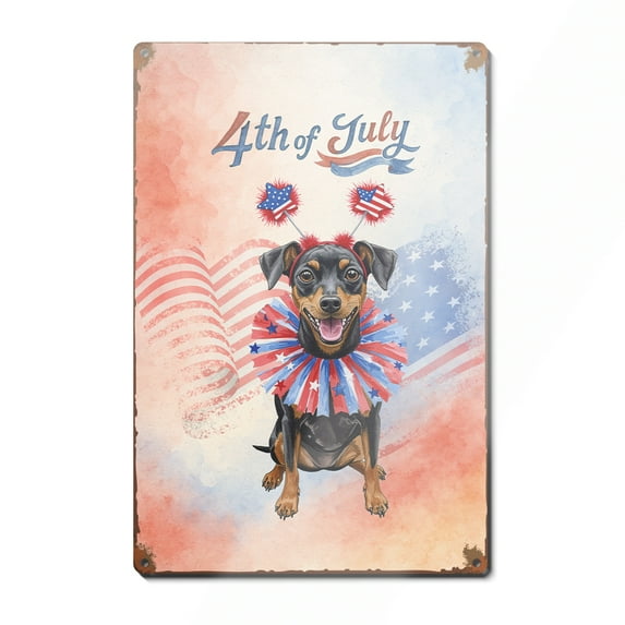 4th of July Miniature Pinscher Celebrates Independence Day Vertical Metal Aluminum Sign Mini Pin Dog Lover Wall Art Home Decor - 12010